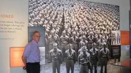 Pearl Harbor, Hawaii, Visitors Center museum - with photomural of famed Nisei 442nd Regimental Combat Team ("Go for Broke"), comprised mainly of Japanese-Americans from Hawaii. The 442nd was the war's most highly decorated American unit. December 2011.