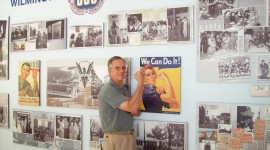 Lavin Studio in Hannah Block Historic USO becomes part of mini-museum of the Wilmington WWII home front with photomurals and the piano Hannah played. Rosie the Riveter stars. 2008.