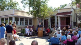 Ceremony rededicating the renovated and restored Hannah Block Historic USO/Community Arts Center. July 3, 2008.