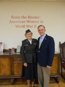 Wilbur with WWII Red Cross worker Lee Ryan, 90, who served in Italy and France at the Rosie the Riveter: American Women in World War II" lecture - Randall Library, UNCW