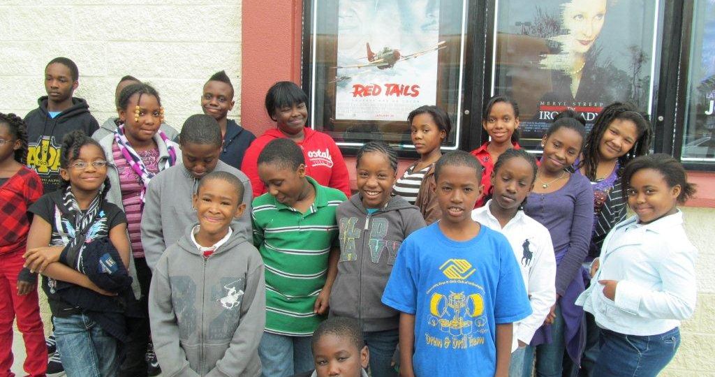The group from the Community Boys & Girls Club of Wilmington. They were guests of the World War II Wilmington Home Front Heritage Coalition at the afternoon showing today of that wonderful George Lucas historical movie, "Red Tails," a story of the Tuskegee Airmen in combat in Europe during WWII.
