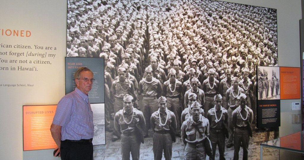 Pearl Harbor, Hawaii, Visitors Center museum - with photomural of famed Nisei 442nd Regimental Combat Team ("Go for Broke"), comprised mainly of Japanese-Americans from Hawaii. The 442nd was the war's most highly decorated American unit. December 2011.