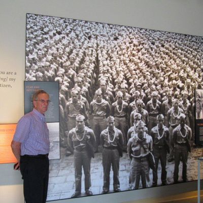 Pearl Harbor, Hawaii, Visitors Center museum - with photomural of famed Nisei 442nd Regimental Combat Team ("Go for Broke"), comprised mainly of Japanese-Americans from Hawaii. The 442nd was the war's most highly decorated American unit. December 2011.